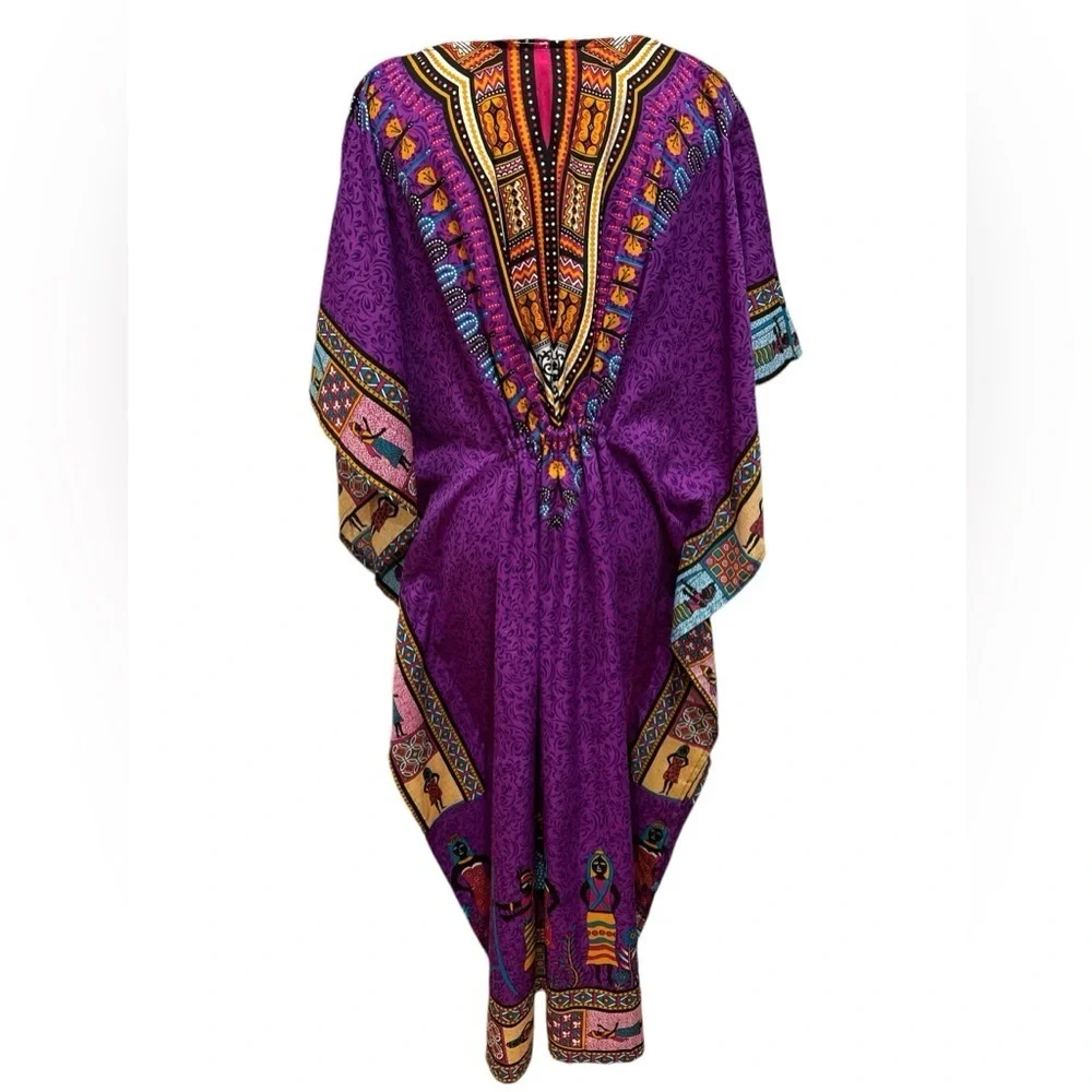 80s 2PCs KAFTANS 1 PURPLE WHIMSICAL DASHIKI EGYPTIAN 1 GREEN PAISLEY PRINT M - Picture 4 of 8